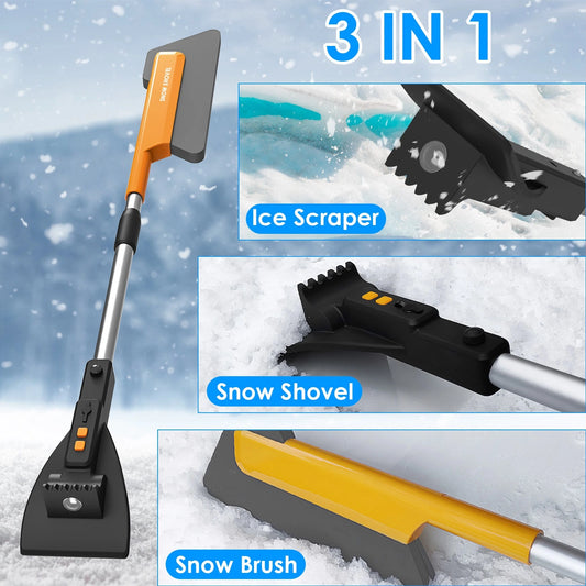 3 In 1 Car Snow Removal Shovel with Lights Car Snow Removal Tool Telescopic Windshield Ice Scraper Snow Brush Shovel