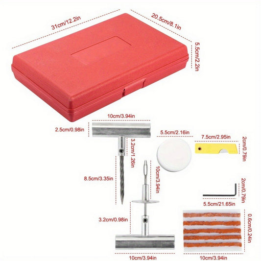 58pcs tire puncture repair kit, car tire plug kit, heavy-duty universal tire puncture repair kit (red)