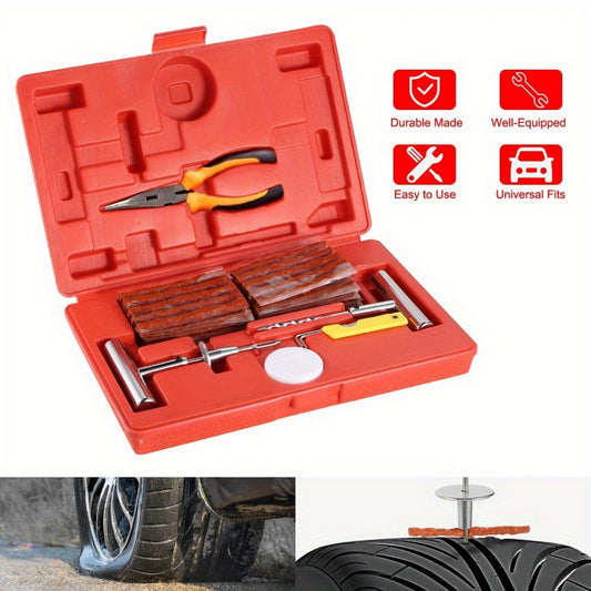 58pcs tire puncture repair kit, car tire plug kit, heavy-duty universal tire puncture repair kit (red)