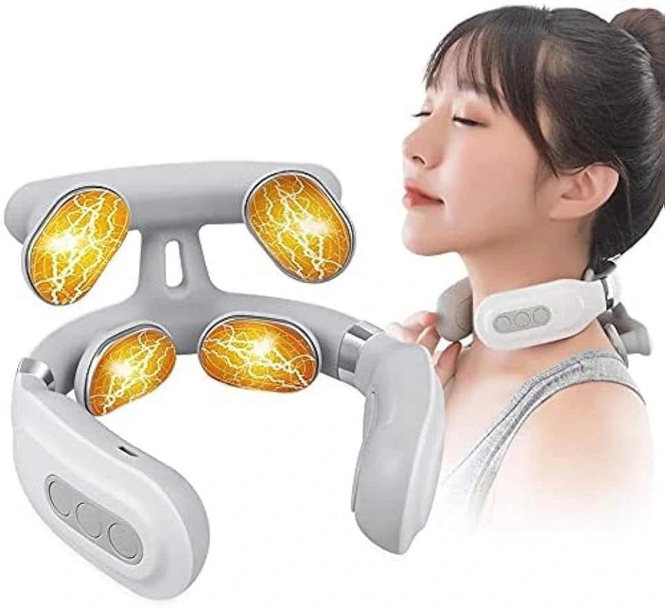 Neck massage and warm neck relaxation, neck pain relief, deep tissue equipment, neck massage, muscle relaxation, 4-head cordless massage, gift for women and men