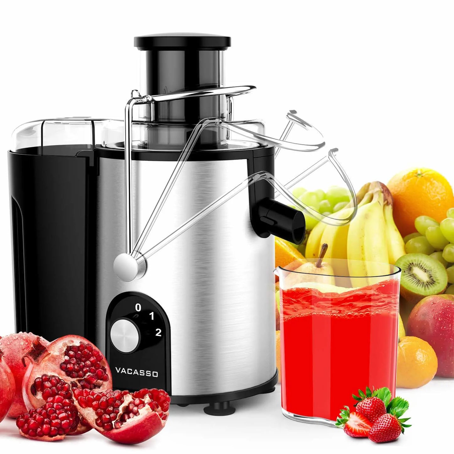 VACASSO Centrifugal Juicer Machines, Juice Extractor with Germany-Made 163 Chopping Blades (Titanium Reinforced) & 2-Layer Centrifugal Bowl